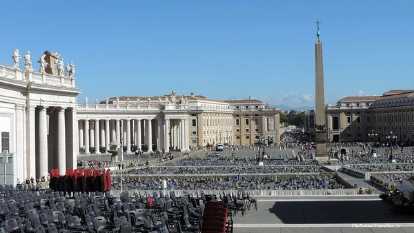 The empty seats in the Piazza San Pietro after the Papal Mass